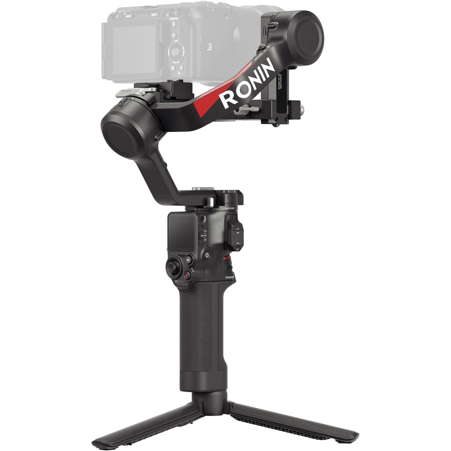 DJI RS 4 three-axis gimbal stabilizer with folding tripod base and OLED touchscreen grip