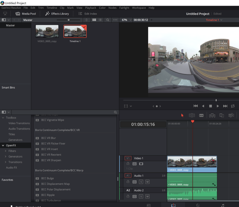 BCC 11 VR OpenFX inside of Resolve