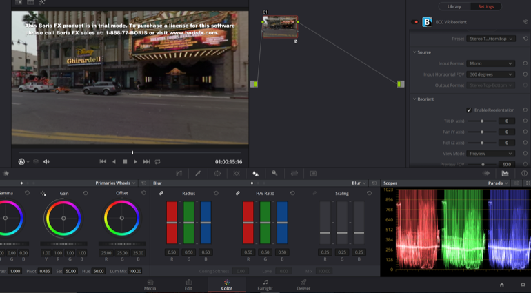 BCC 11 VR Re-Orient OpenFX inside of Resolve