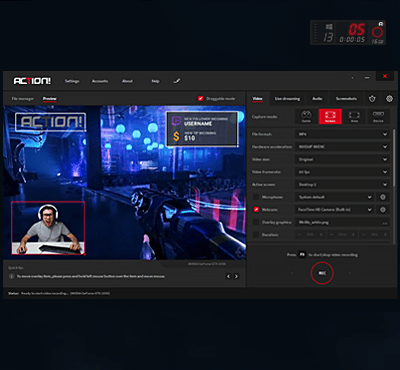 Mirillis Action gameplay recorder interface