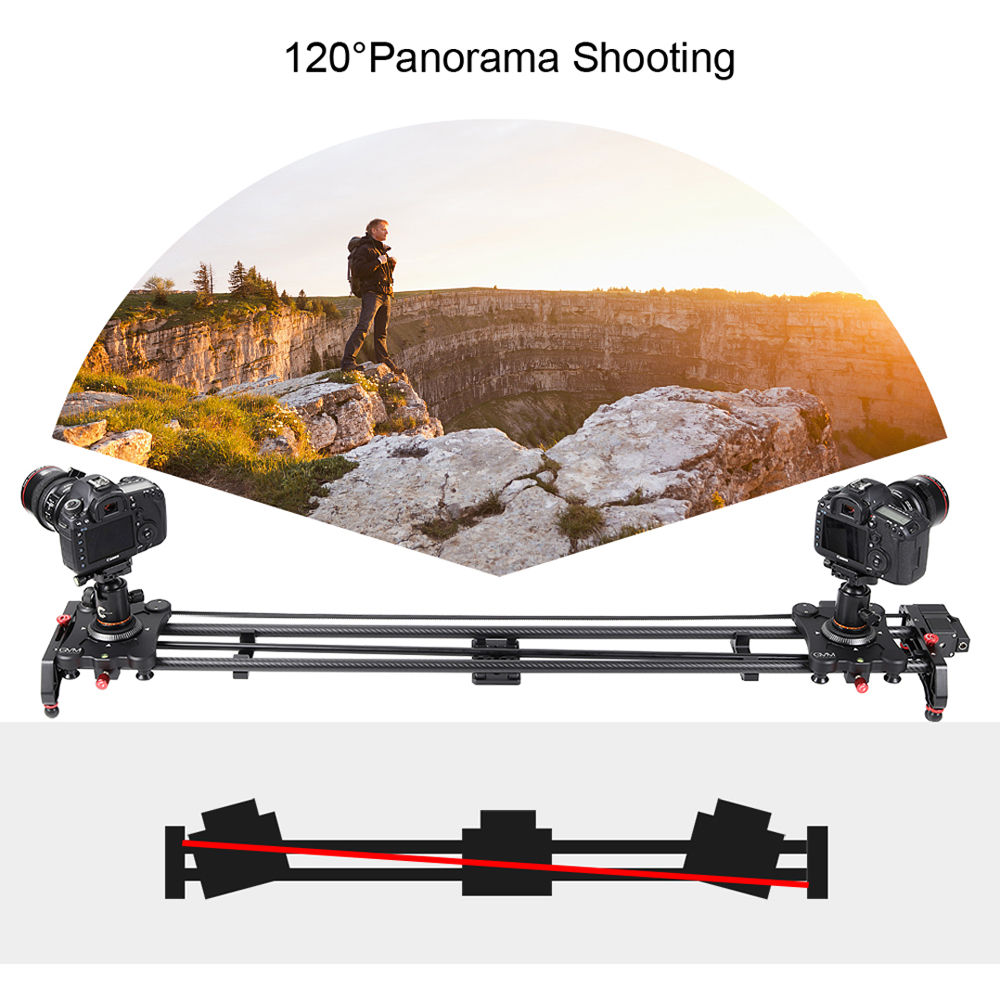 120-degree panorama shooting diagram for the A&J Pro GP carbon fiber camera slider