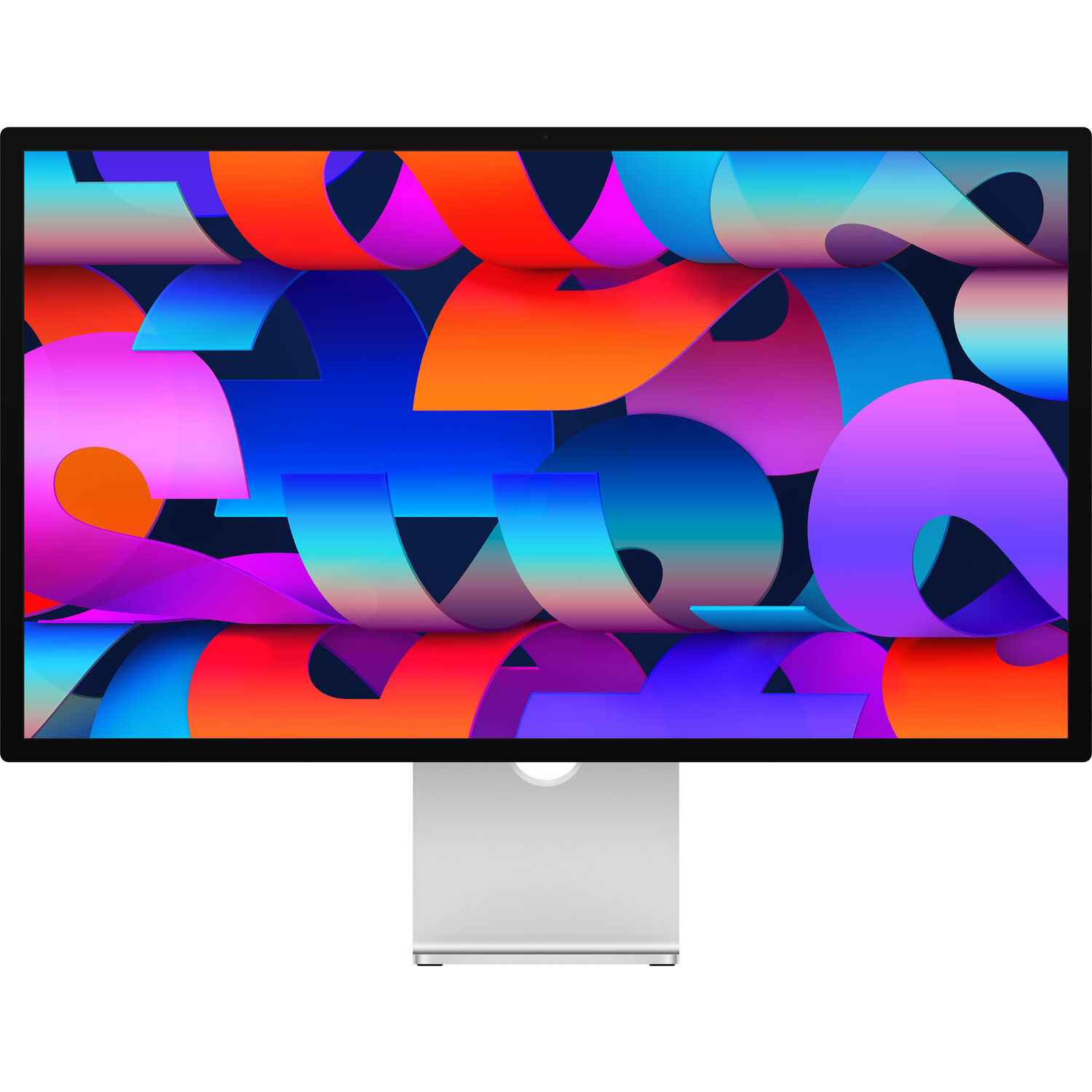 Apple Studio Display 27-inch 5K Retina front view with colorful wallpaper
