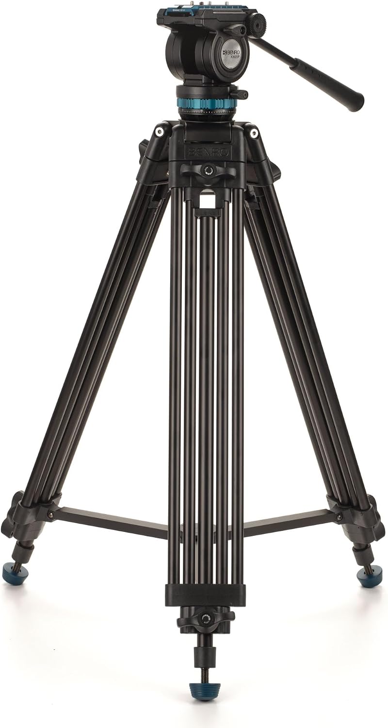 Benro KH25PC video tripod kit with fluid head, pan handle, and carry case