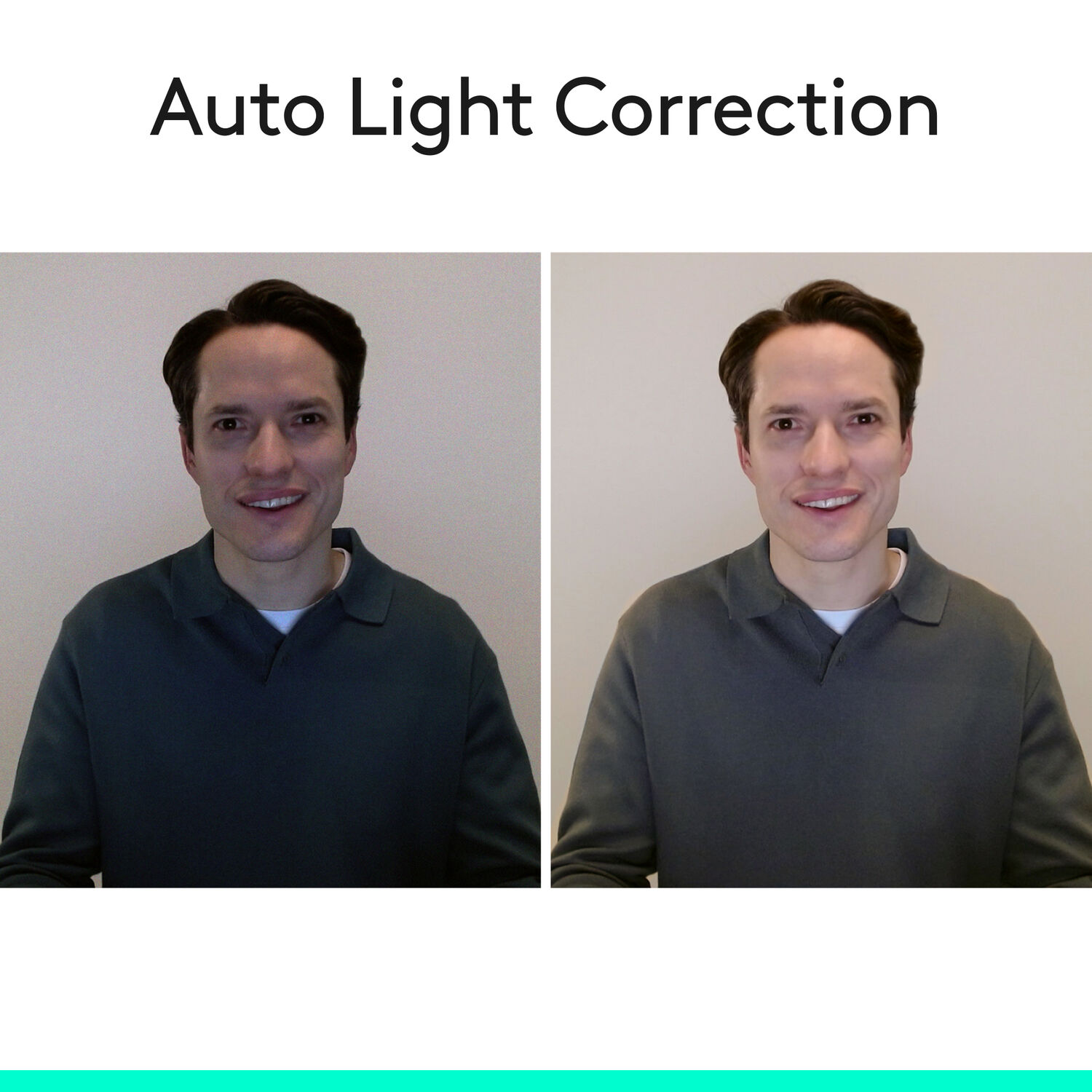 Logitech C920s auto light correction before and after comparison