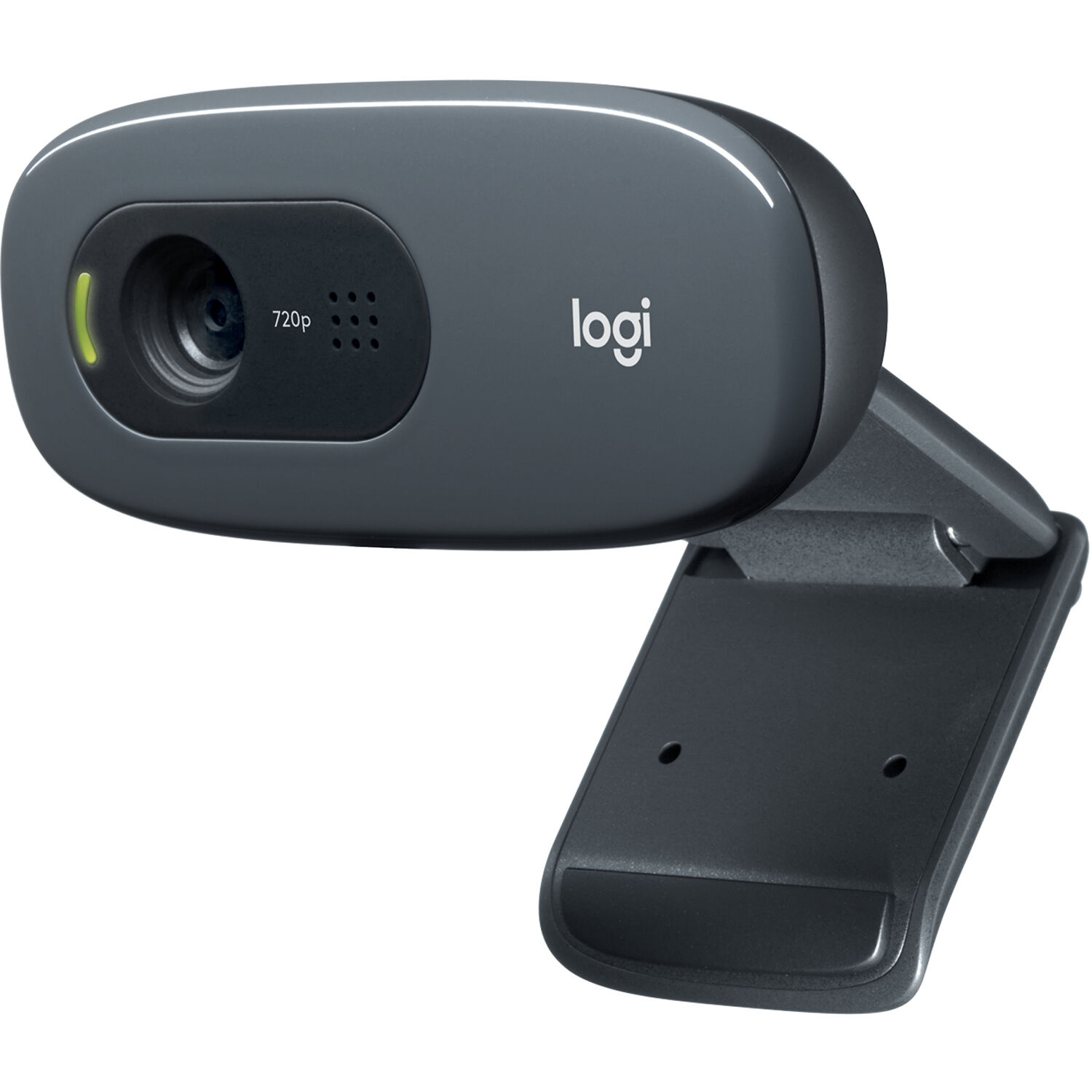 Logitech C270 HD webcam front view showing 720p lens and activity LED