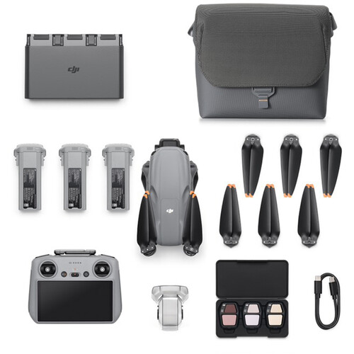 DJI Air 3S Fly More Combo accessories with extra batteries, propellers, and shoulder bag