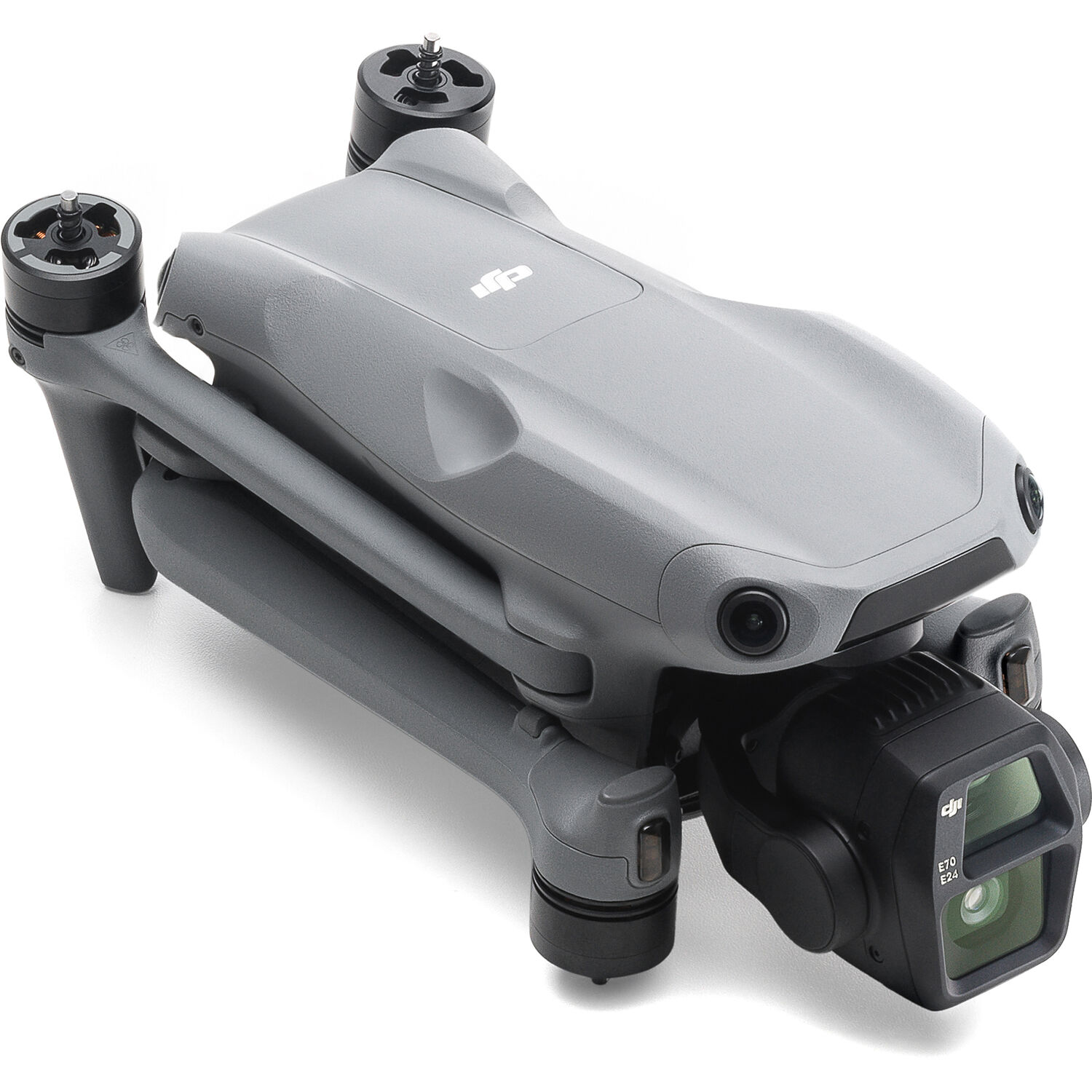 DJI Air 3S top down view showing folded propellers and dual camera gimbal