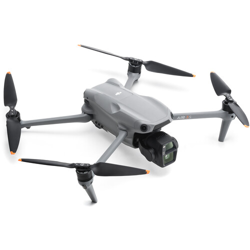DJI Air 3S drone folded on white background showing dual camera system