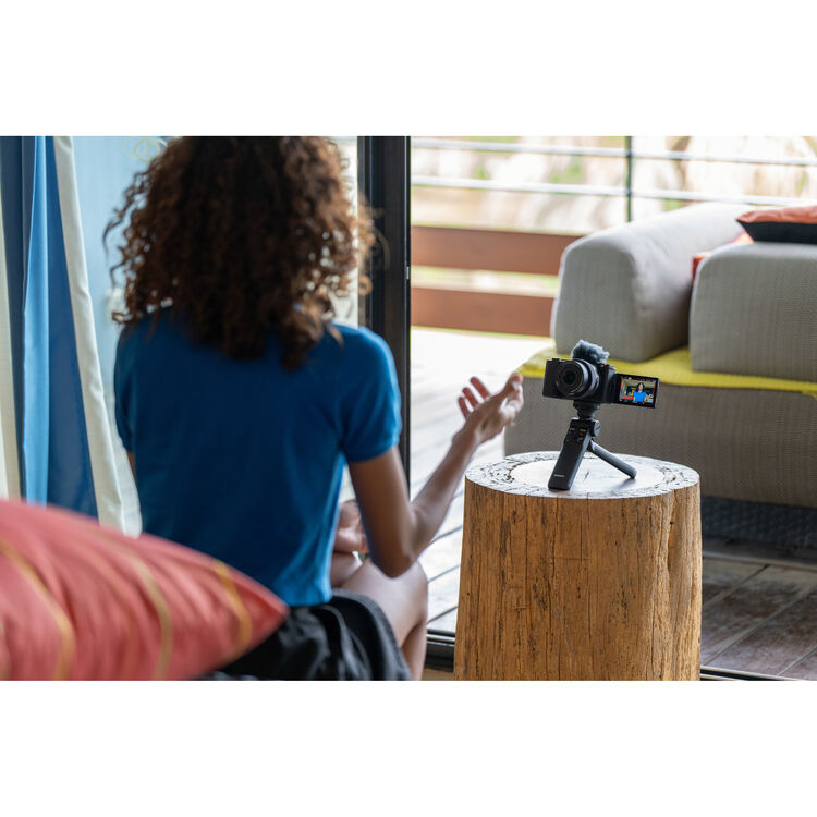 Sony ZV-E10 II angle view showing vari-angle screen and compact body