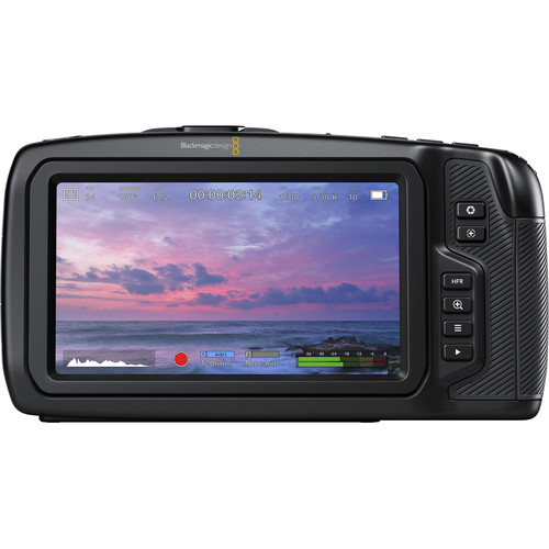 Blackmagic Pocket Cinema Camera 4K rear view showing 5-inch touchscreen