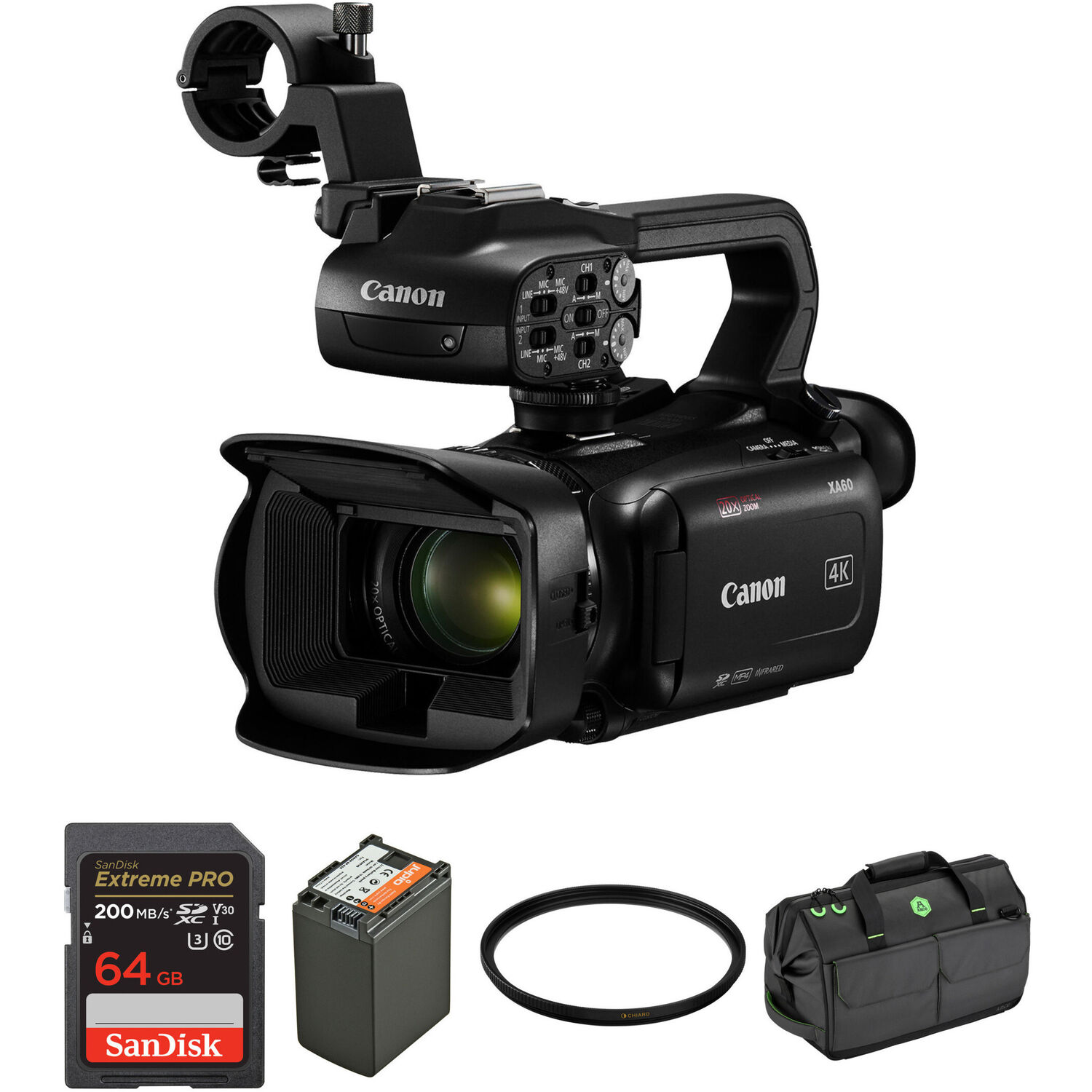 Canon XA60 professional UHD 4K camcorder with top handle and XLR inputs