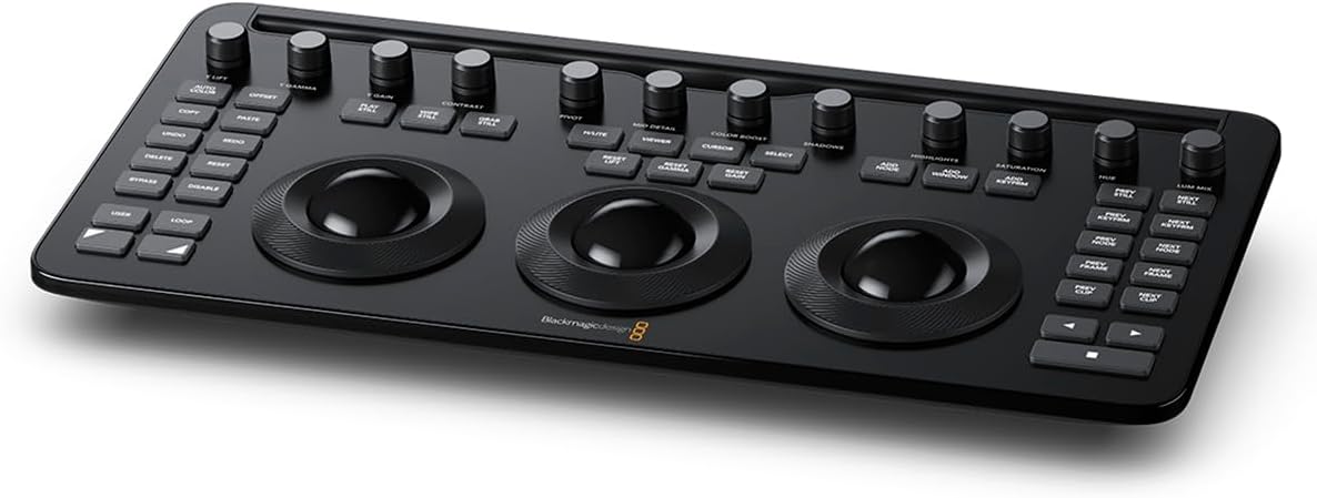 Blackmagic DaVinci Resolve Micro Color Panel with three trackballs and control knobs