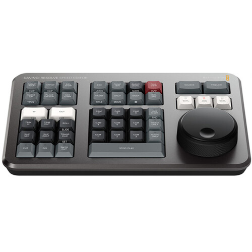 DaVinci Resolve Speed Editor top-down view showing keyboard layout