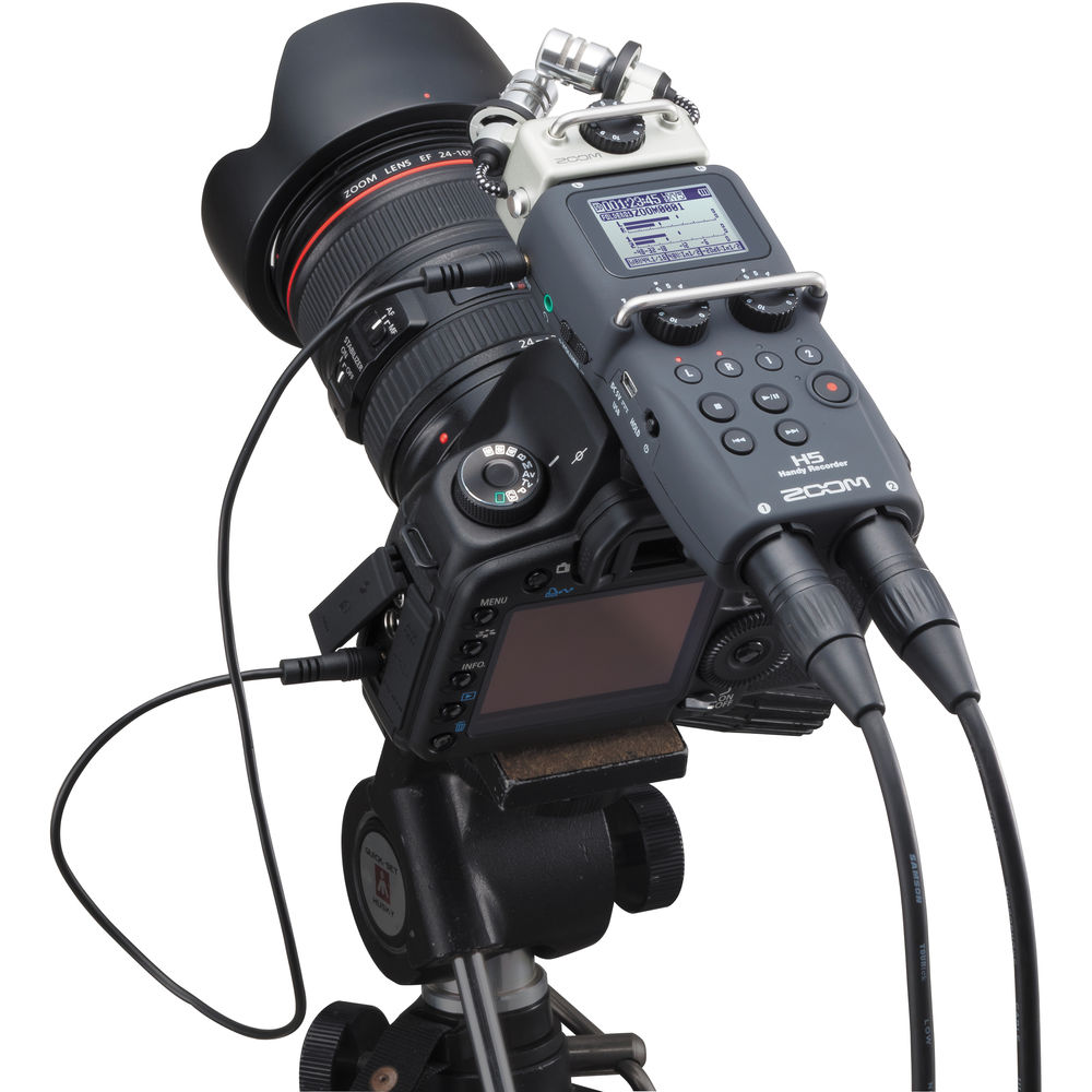 Zoom H5 recorder side view with XLR inputs