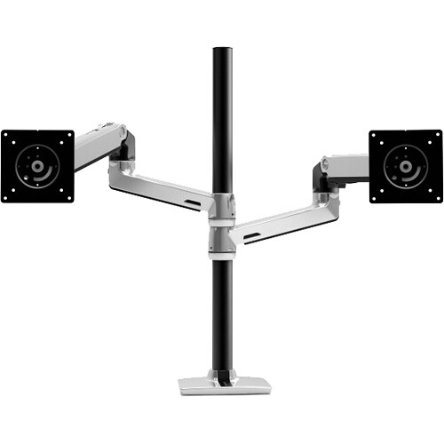 Ergotron LX Dual Stacking Arm with two monitors mounted vertically on a center pole