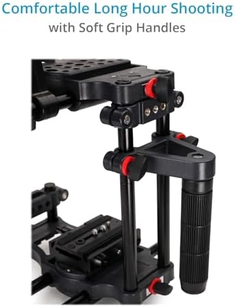 Adjustable rubber side handgrip on the FilmCity camera cage rod system