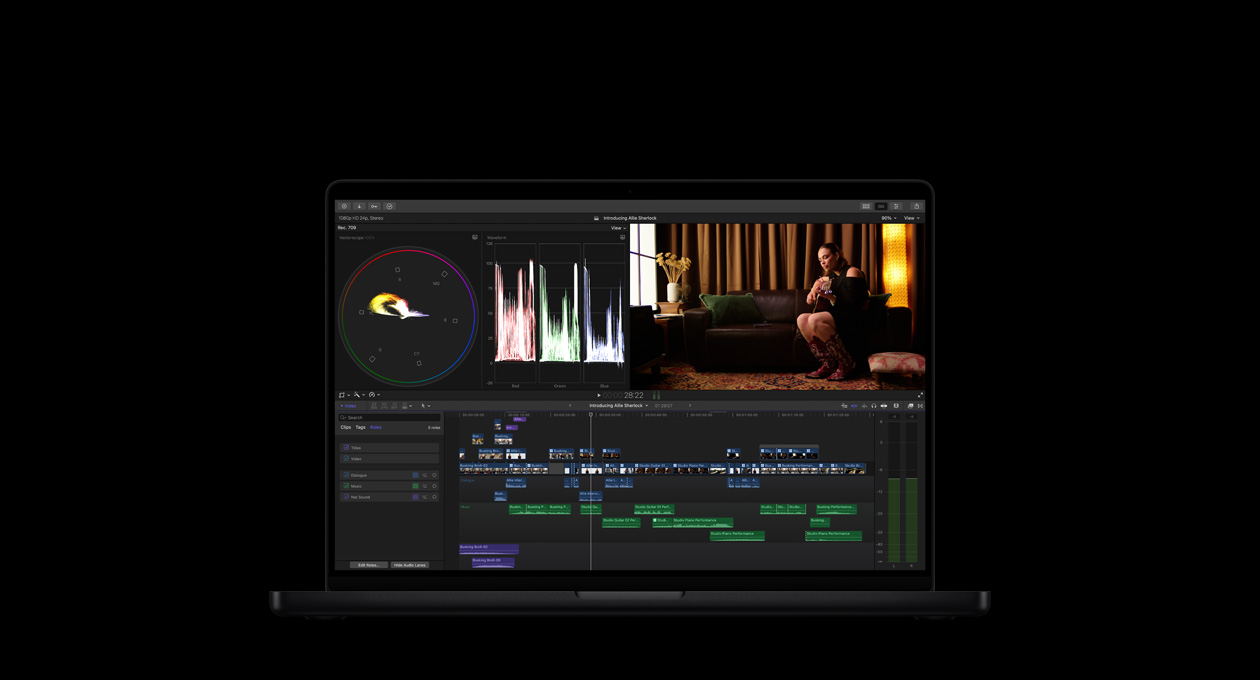 Final Cut Pro editing interface on MacBook Pro