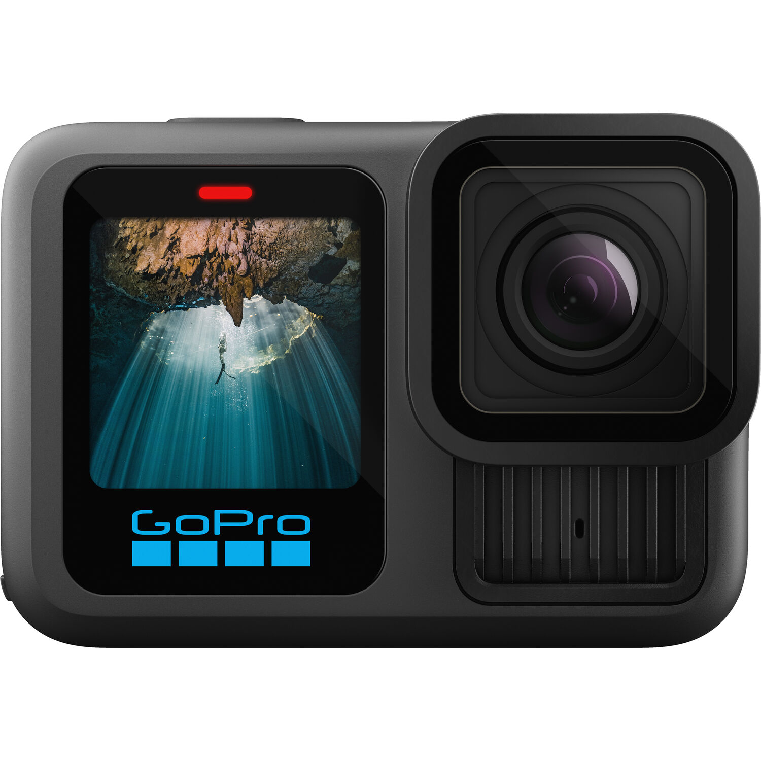 GoPro HERO13 Black action camera front view with lens and front display