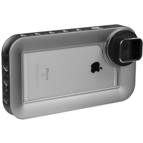 Helium Core aluminum rig around an iPhone 6s Plus with a lens attached