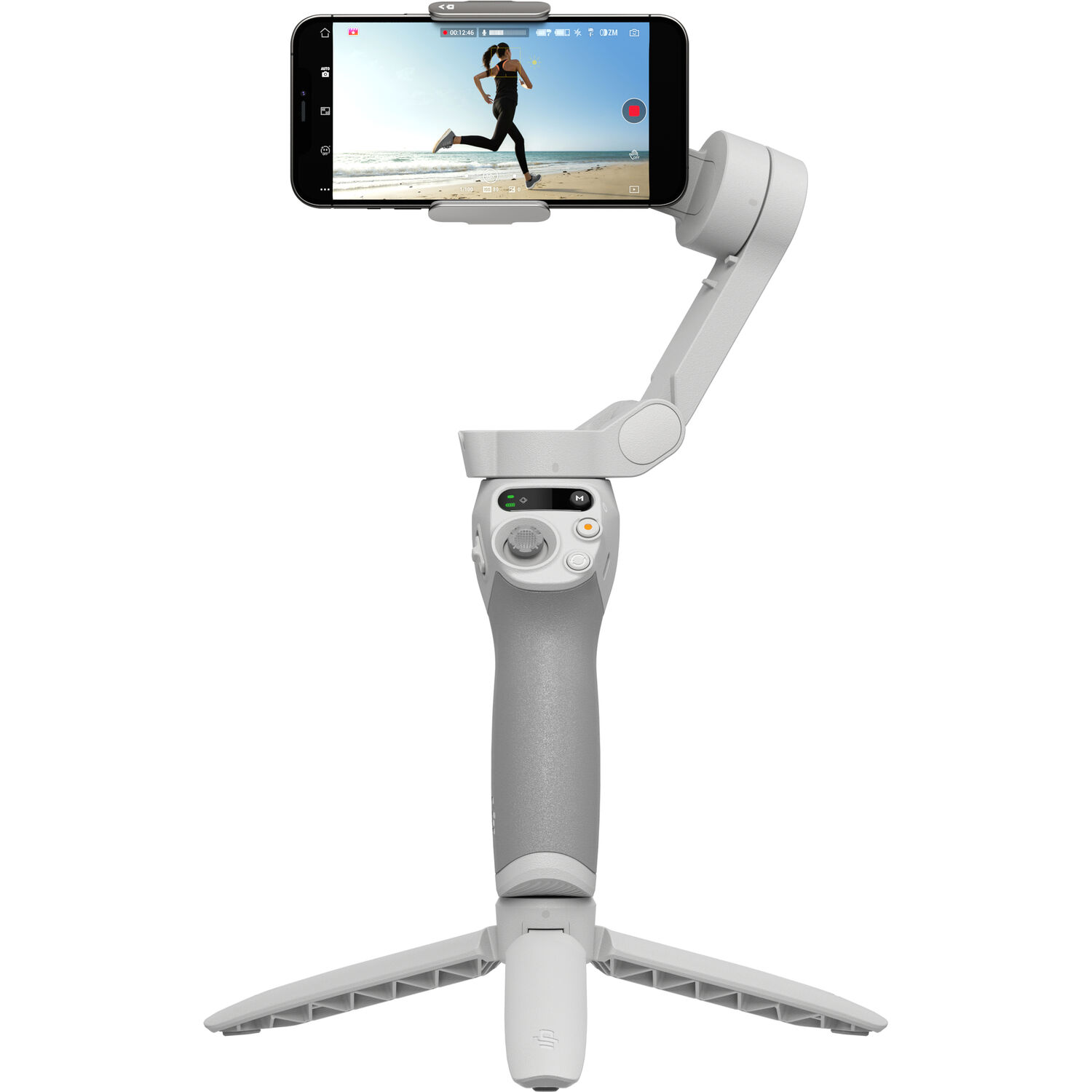 DJI Osmo Mobile SE smartphone gimbal holding an iPhone in landscape orientation