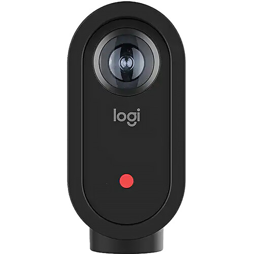 Logitech Mevo Start side view showing tripod mount and ports