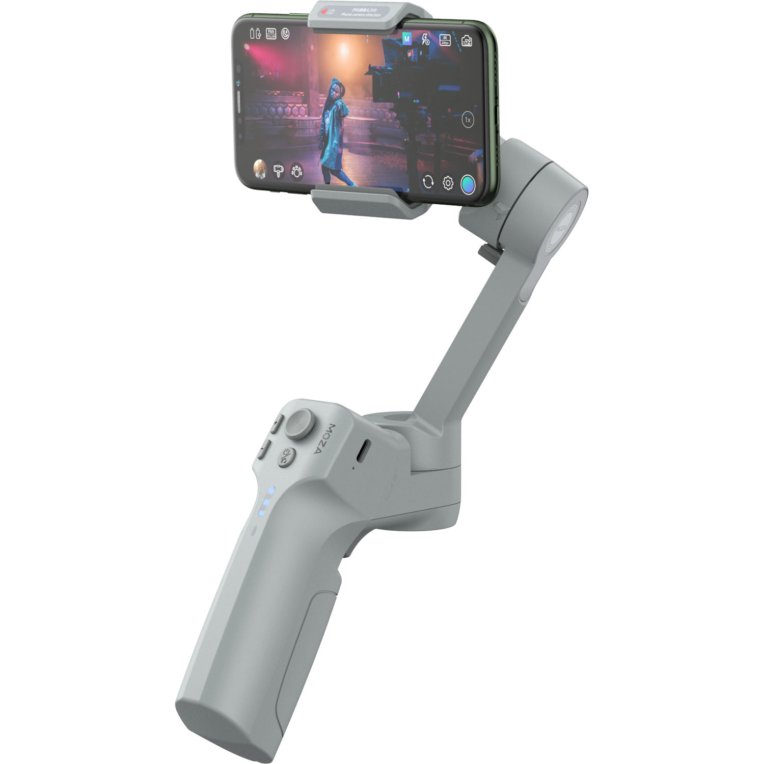 Moza Mini MX smartphone gimbal rear view with phone mounted