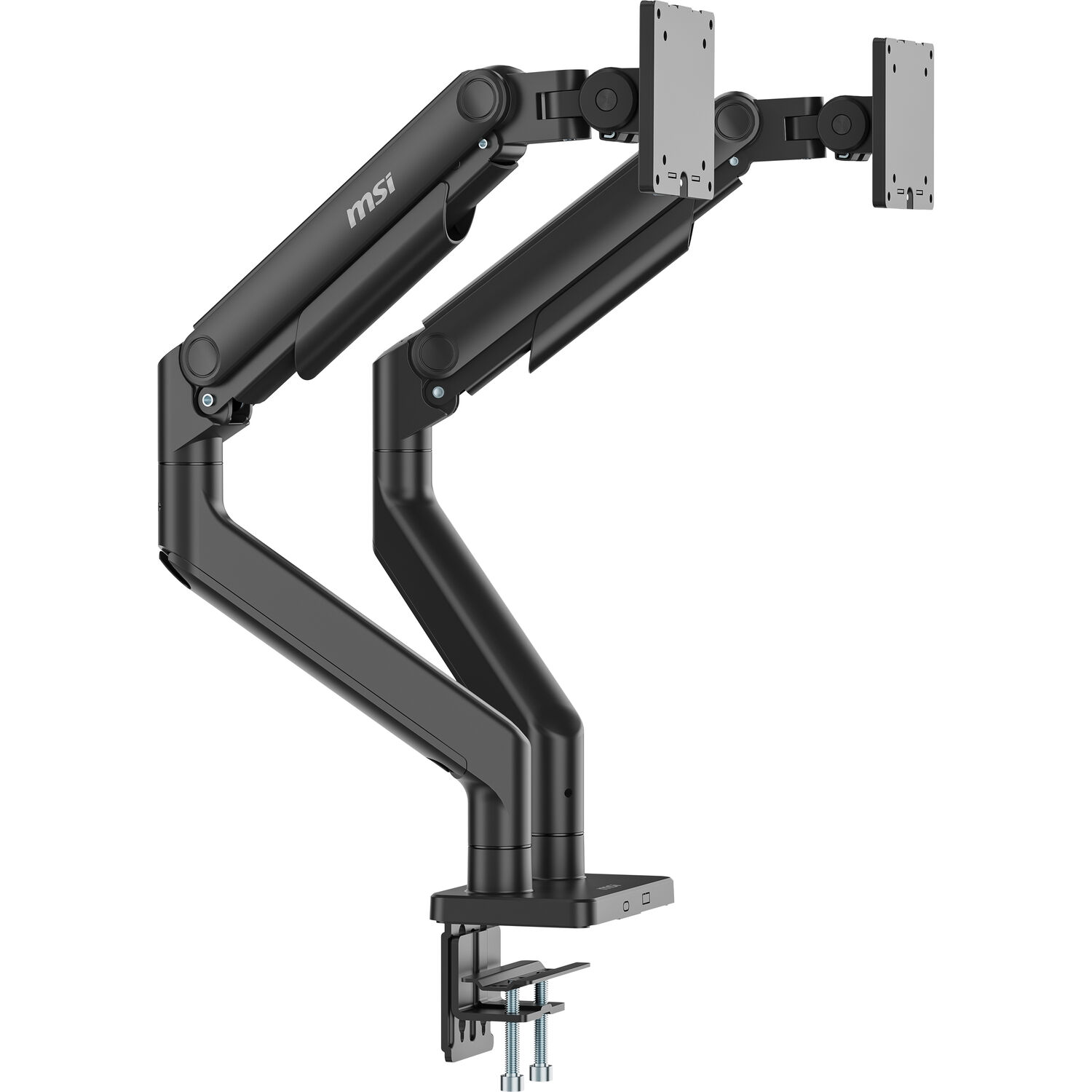MSI MAG MT201D heavy-duty dual monitor desk mount with thick gas-spring arms