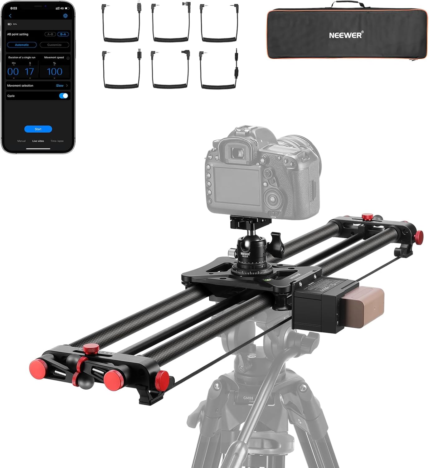 Neewer ER1 31.5 inch carbon fiber motorized camera slider with camera and app control