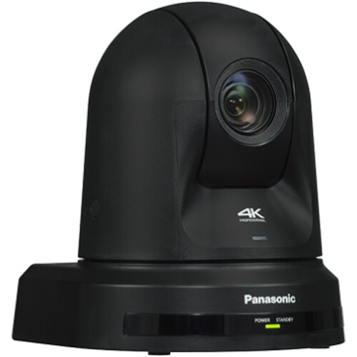 Panasonic AW-UE50 4K PTZ camera with 24x zoom, black, side three-quarter view