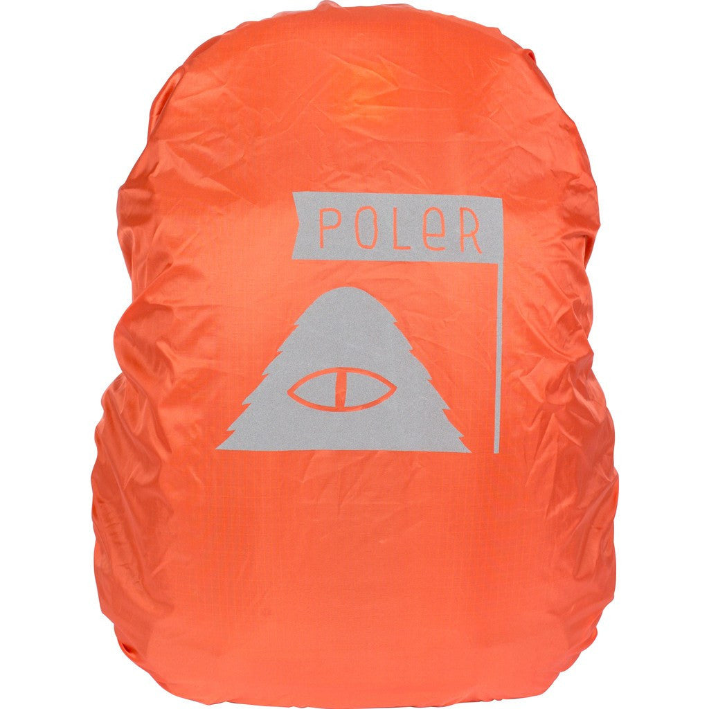 Poler Orange Label Camera Backpack orange rain cover with Poler logo