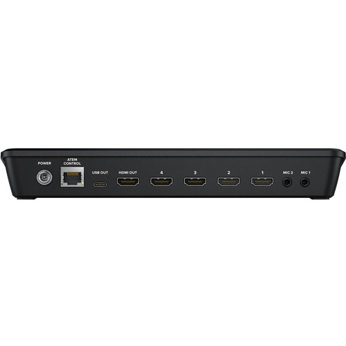 ATEM Mini switcher rear panel with four HDMI inputs and USB webcam output