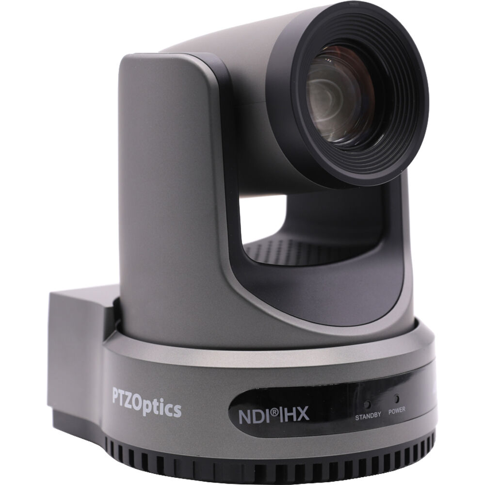 PTZOptics Move 4K PTZ camera with NDI HX branding, three-quarter view
