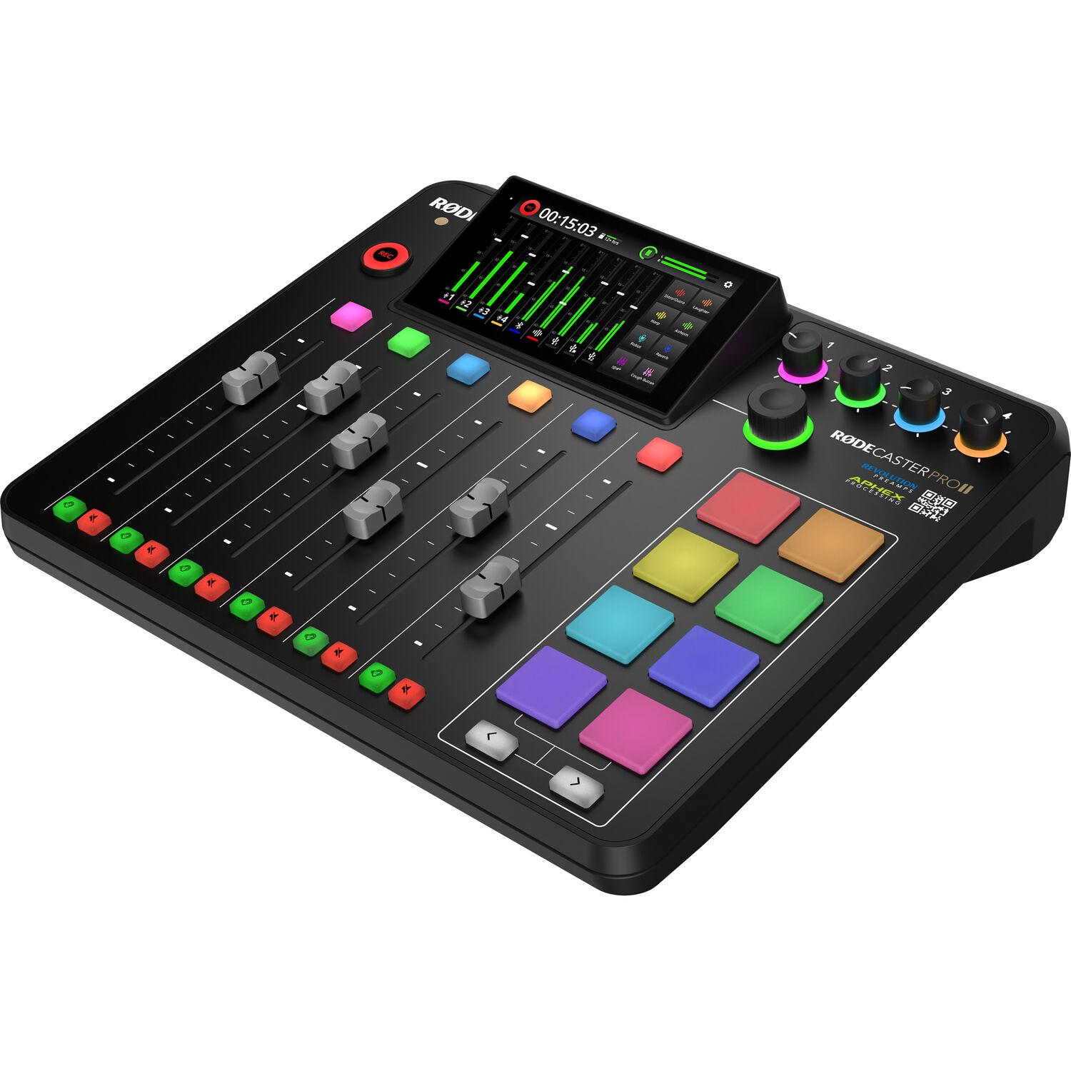 Rode RODECaster Pro II angled studio view showing full control surface