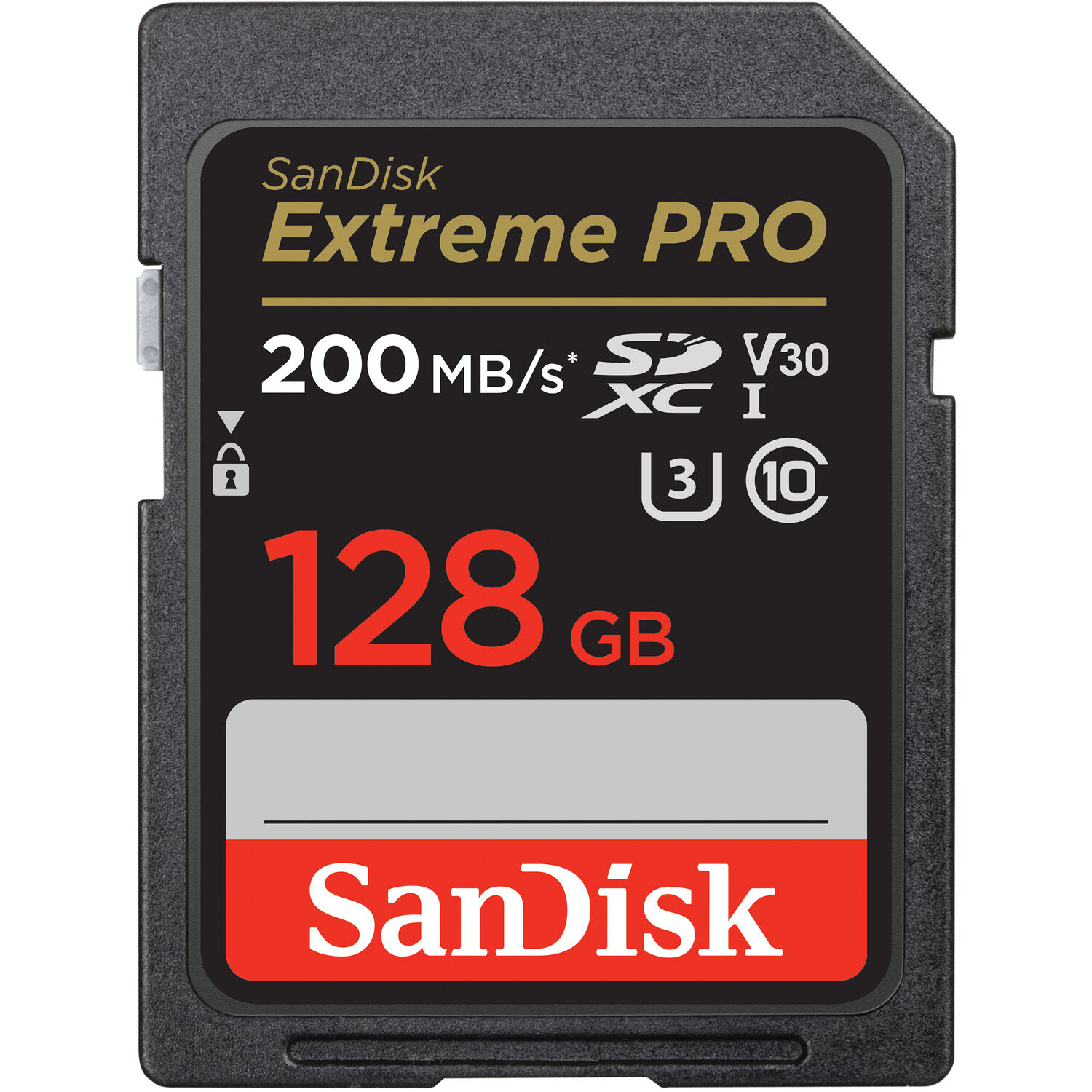 SanDisk Extreme PRO 128GB UHS-I V30 SDXC memory card front view