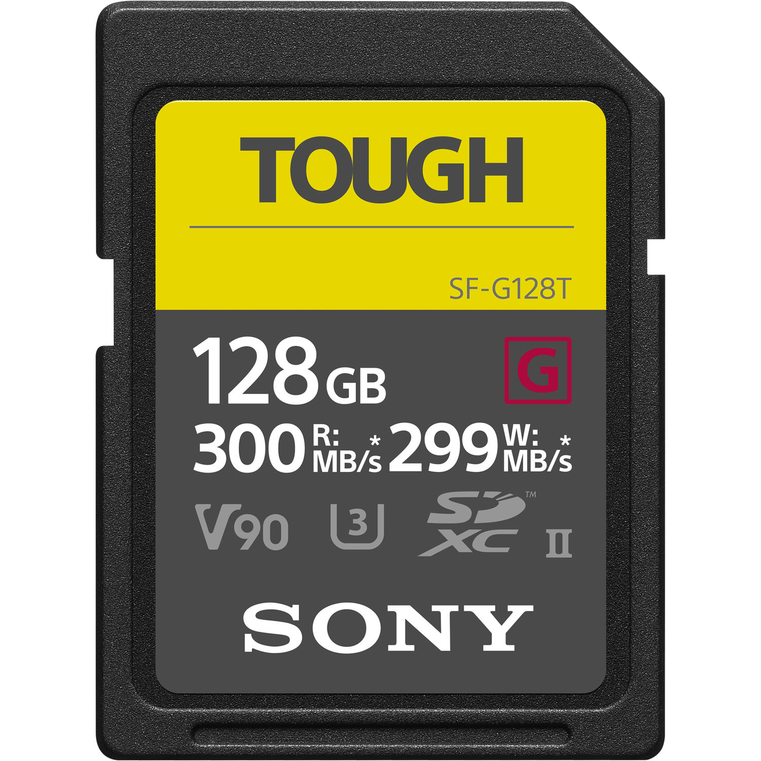 Sony SF-G tough 128GB UHS-II V90 SDXC memory card front view