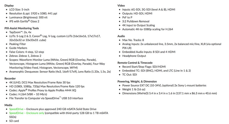 video-devices-pixe5-specs