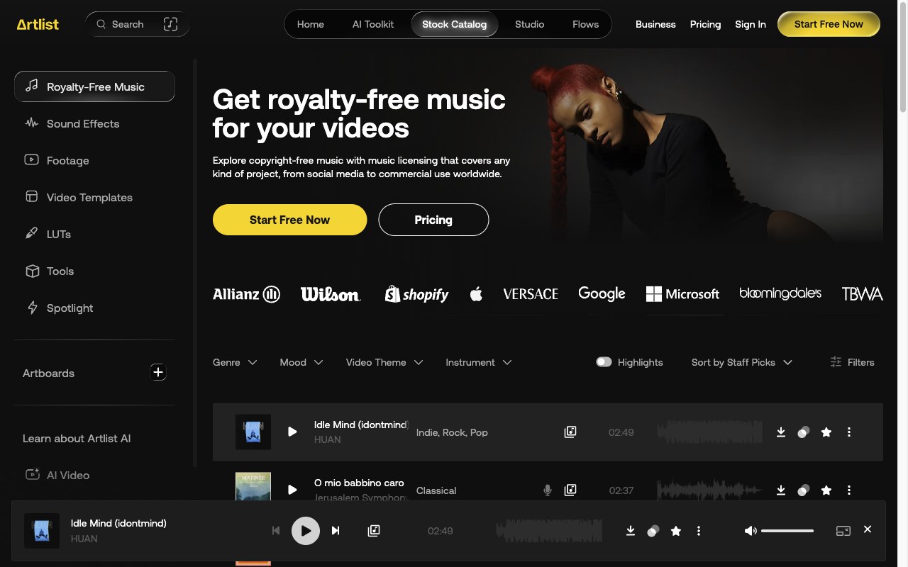 Artlist royalty-free music catalog