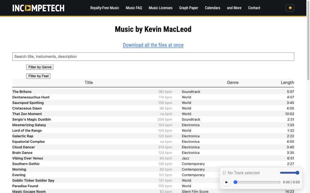 Incompetech music catalog by Kevin MacLeod
